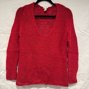 Chico's Vibrant Red V-Neck Sweater Open Knit